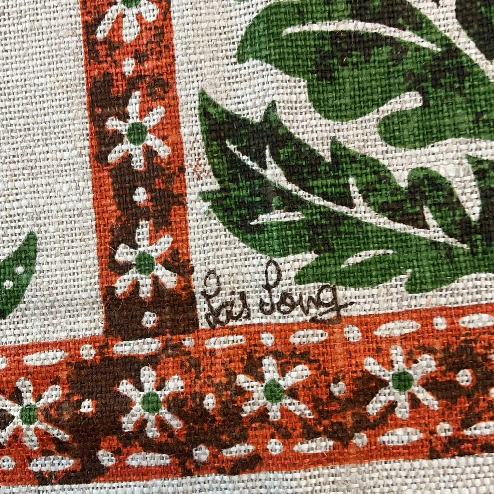 Kay Dee Handprints Linen Kitchen Towel Pineapple Floral Palm Leaves Vintage